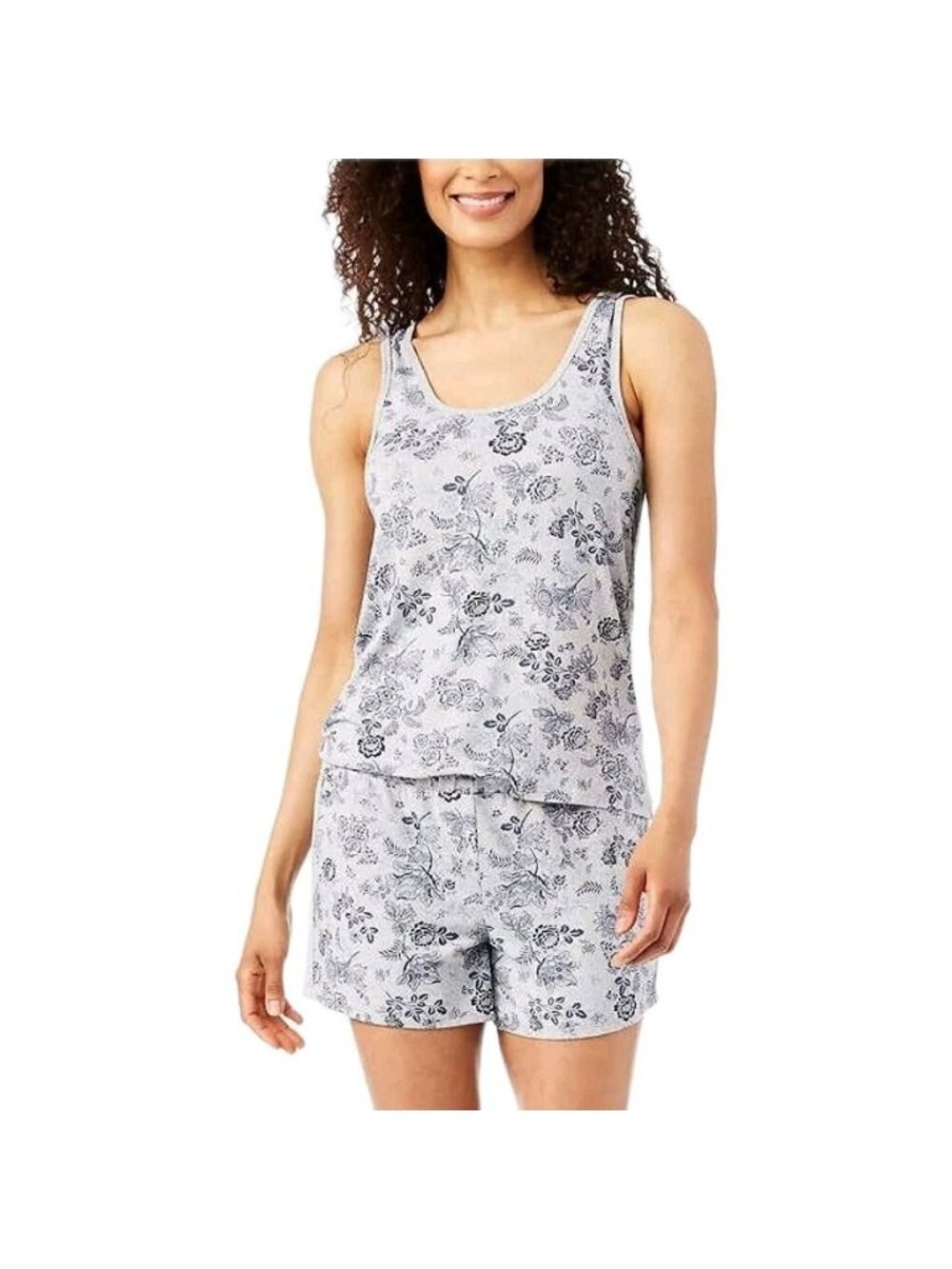 Lucky Brand 2 Piece Gray & Blue Floral Short Pajamas Set Womens Medium